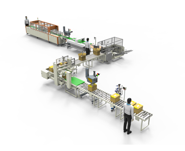 服裝自動折疊包裝  開箱 裝箱 封箱  貼標(biāo)生產(chǎn)線